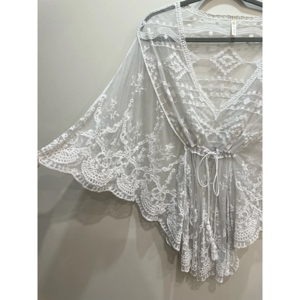 Swimsuit Cover-Up One Size Sheer Lace Fairy Boho Cottagecore beachy Scandinavian - Picture 2 of 5
